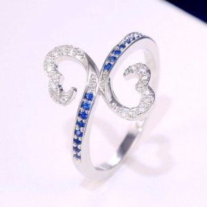 New Beautiful 925 Silver Diamond Blue Sapphire Heart Infinity Ring